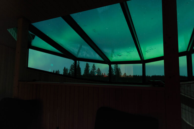 Northern lights through a ceiling window