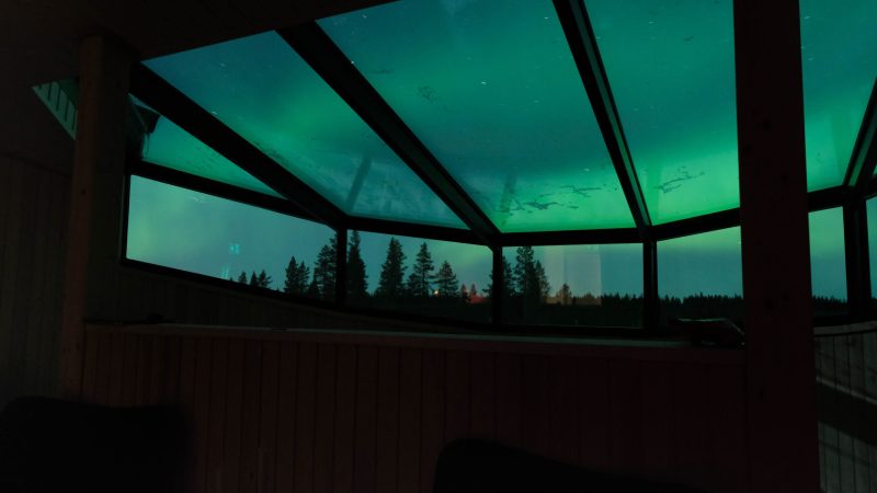 Northern lights through a ceiling window